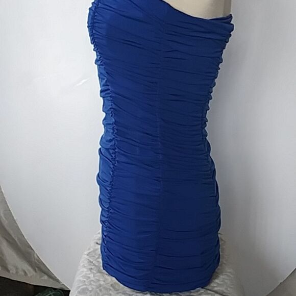 Royal Blue Ruched Form Fitting Mini Bodycon Prom Dress - Picture 7 of 9